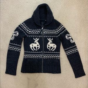 TNA Black and White Reindeer Zip-Up Sweater